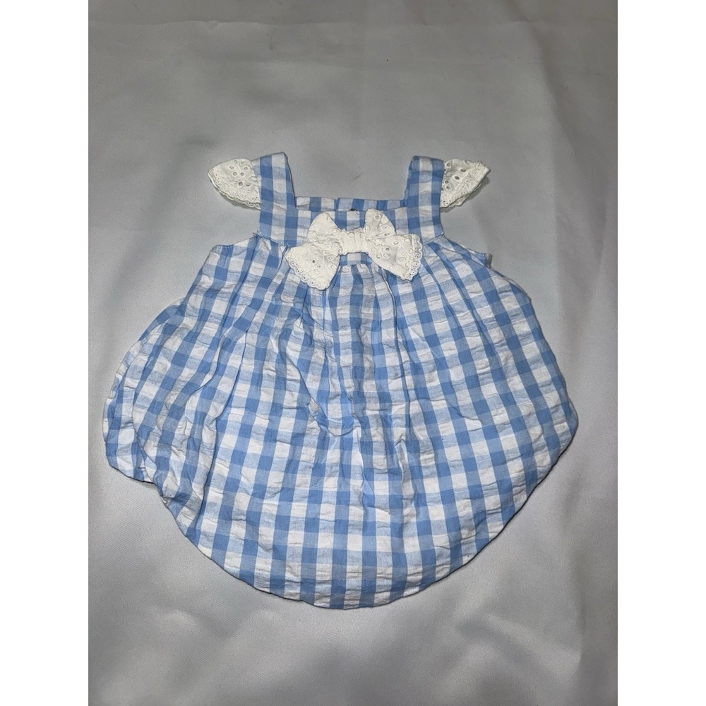 Baby Essentials Seersucker Bubble Romper Baby‎ Girls Size 6 Months Gingham Plaid